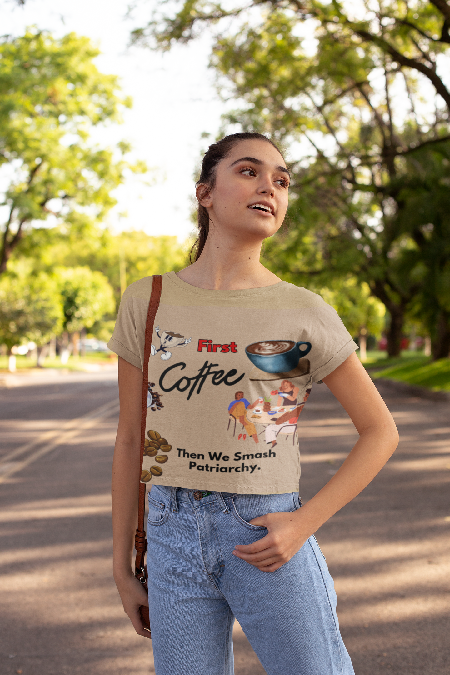 First Coffee | Feminist Women's Crop Top