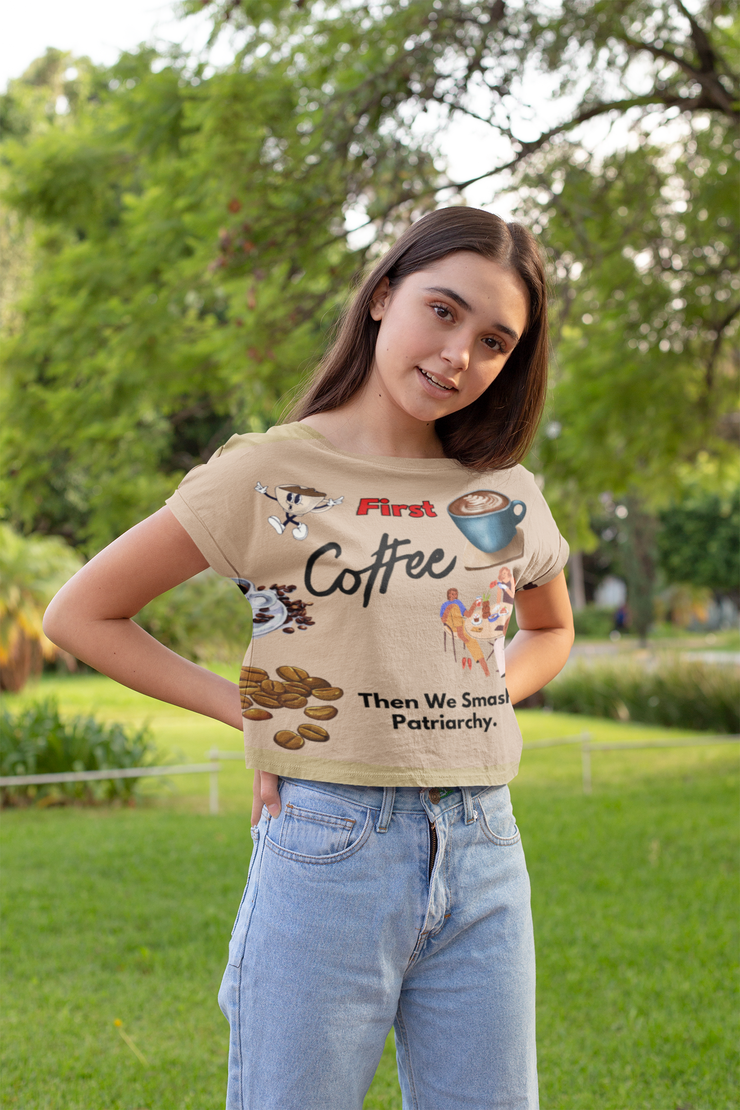 First Coffee | Feminist Women's Crop Top