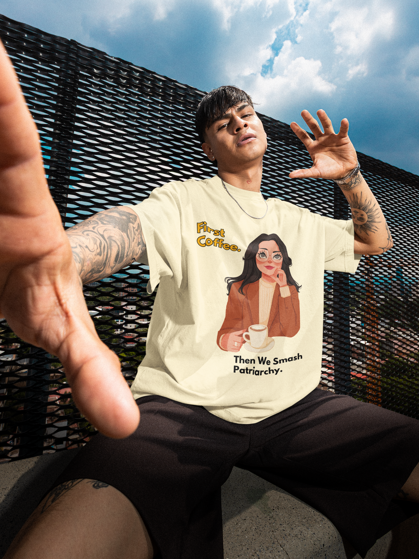 First Coffee | Feminist Oversized Unisex T-shirt